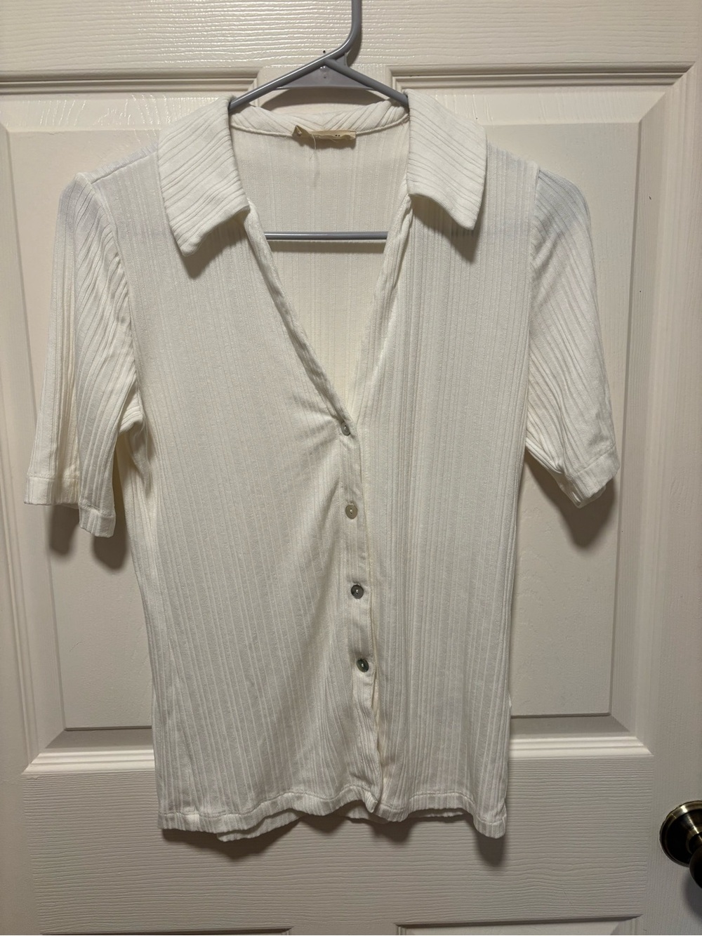 Madewell Ribbed Button Front Polo Top Ivory Cream Estimated Medium - Picture 2 of 8